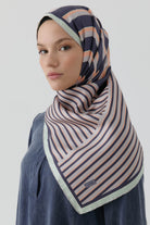 Çubuk Desenli Twill İpek Eşarp - Lila TUGBA