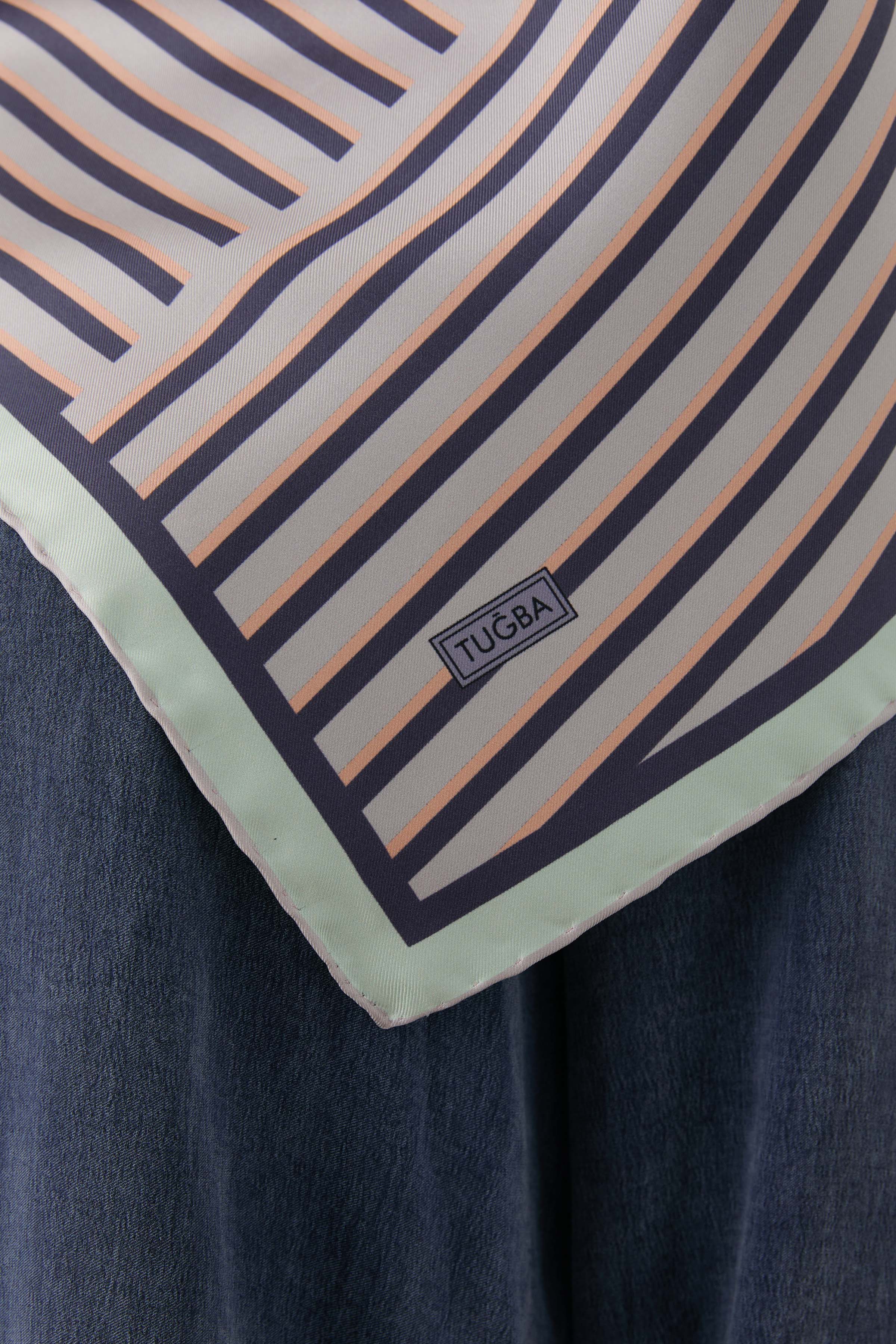 Çubuk Desenli Twill İpek Eşarp - Lila TUGBA