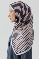 Çubuk Desenli Twill İpek Eşarp - Lila TUGBA