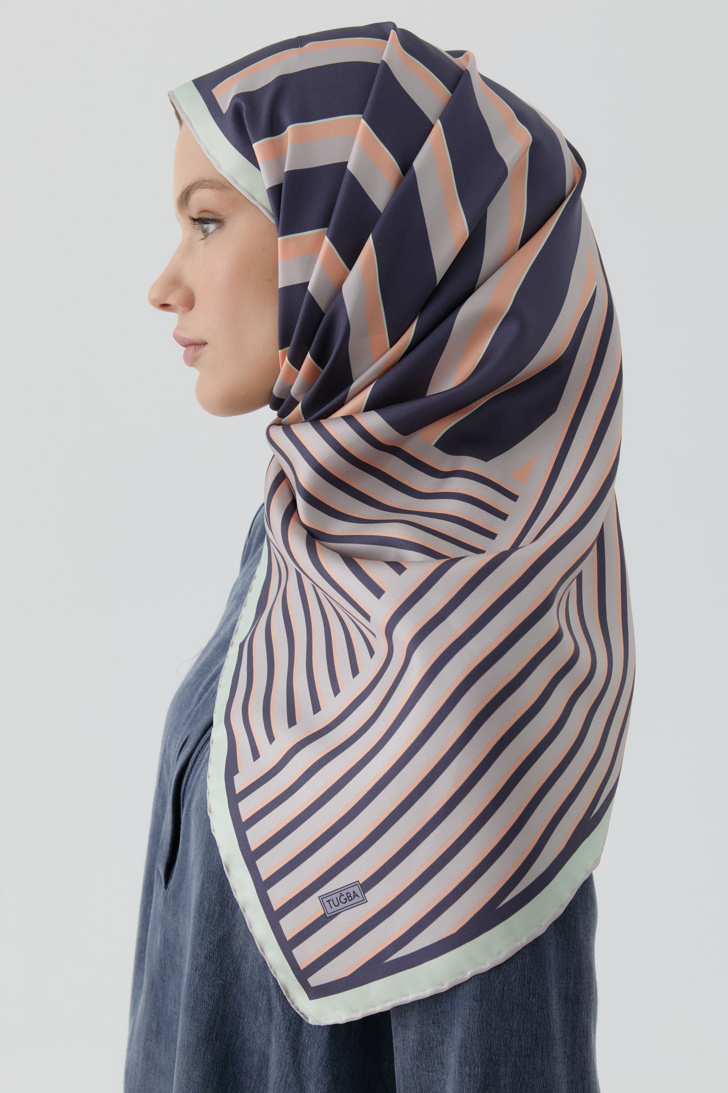 Çubuk Desenli Twill İpek Eşarp - Lila TUGBA