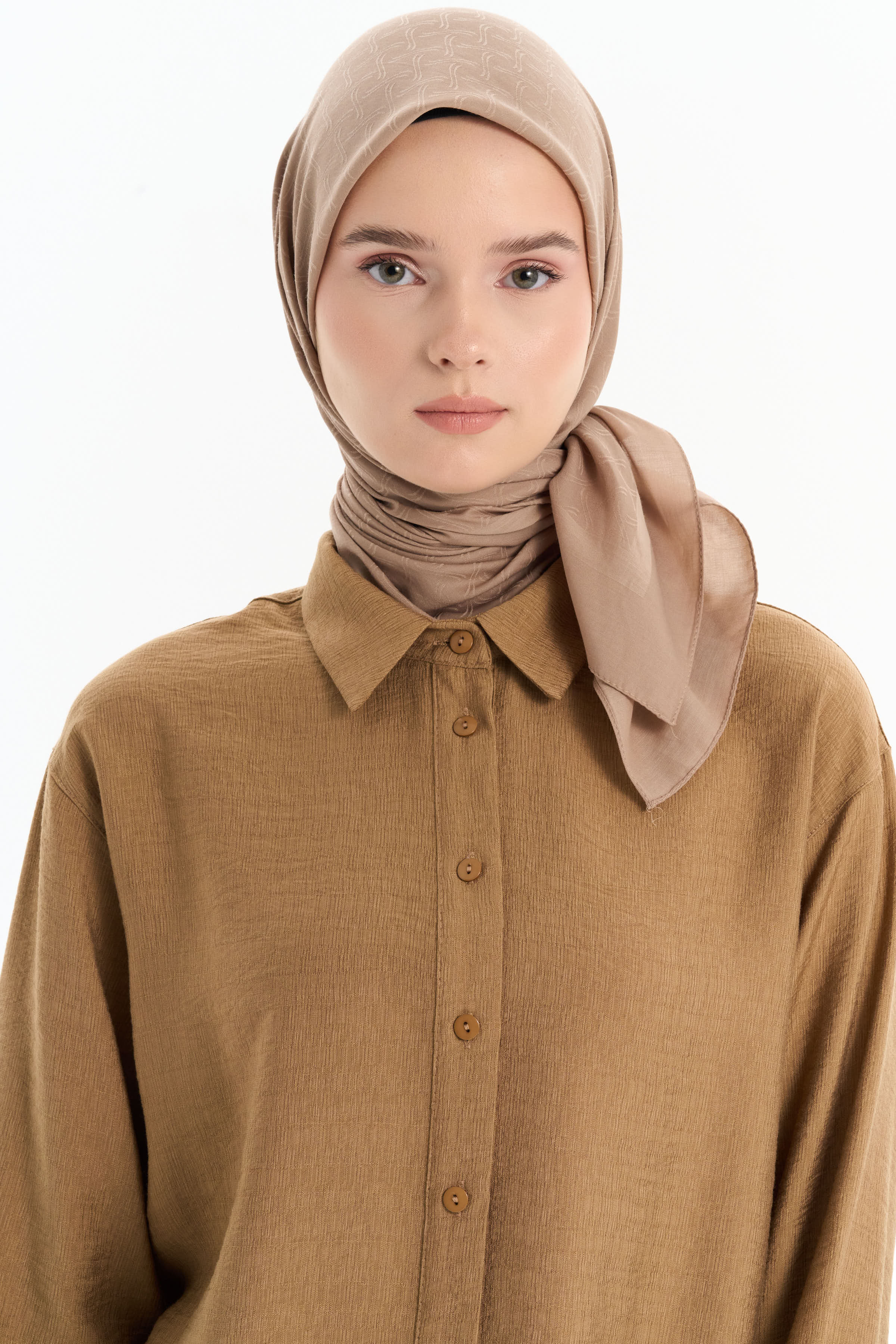 Dalga Desen Pamuk Eşarp - Vizon TUGBA