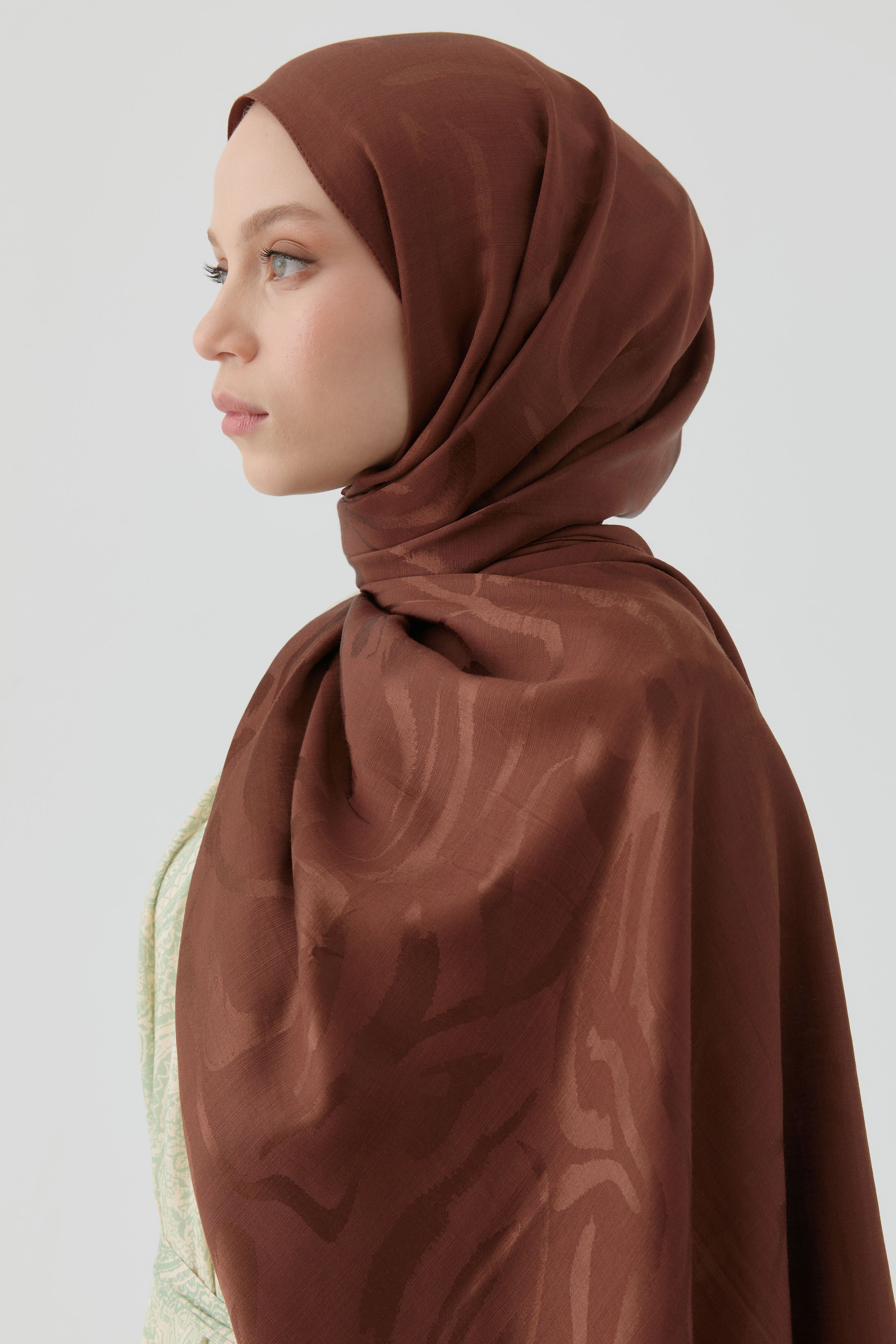 Dalgalı Nida Naturel Şal - Kahve TUGBA