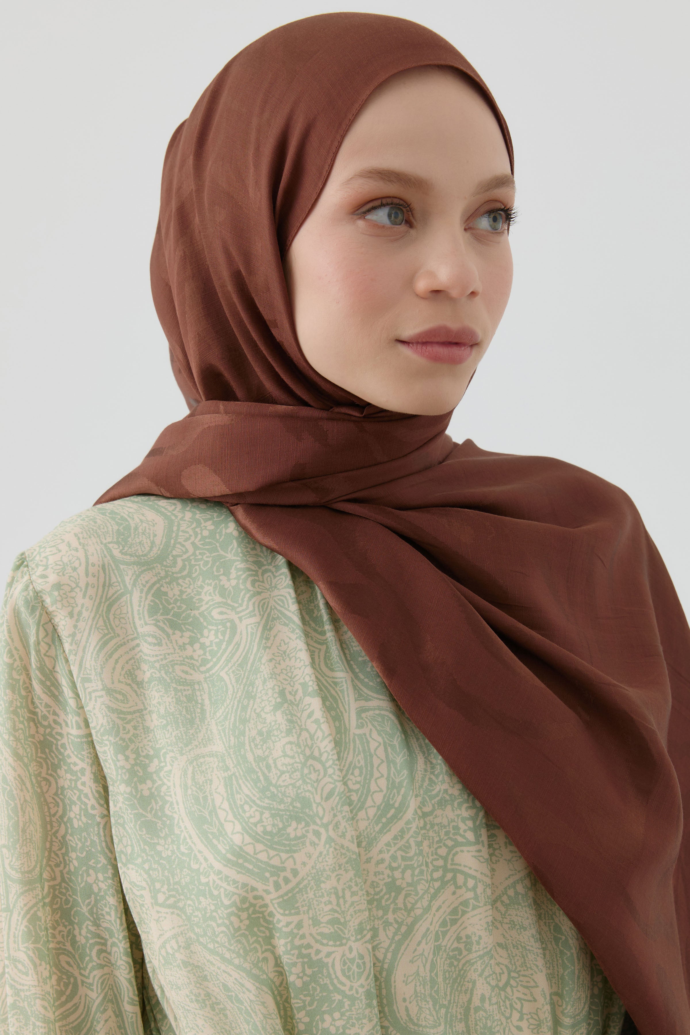 Dalgalı Nida Naturel Şal - Kahve TUGBA