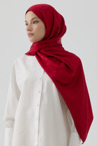 Dalgalı Nida Naturel Şal - Kırmızı TUGBA