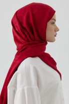 Dalgalı Nida Naturel Şal - Kırmızı TUGBA