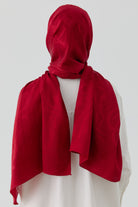 Dalgalı Nida Naturel Şal - Kırmızı TUGBA