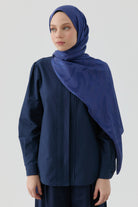 Dalgalı Nida Naturel Şal - Lacivert TUGBA