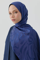 Dalgalı Nida Naturel Şal - Lacivert TUGBA