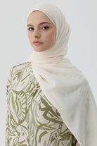Dalgasal Desen Pamuk Şal - Ekru TUGBA