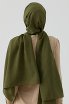 Dalgasal Desen Pamuk Şal - Haki TUGBA