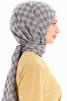 Dama Desen Viskon Şal - Gri TUGBA