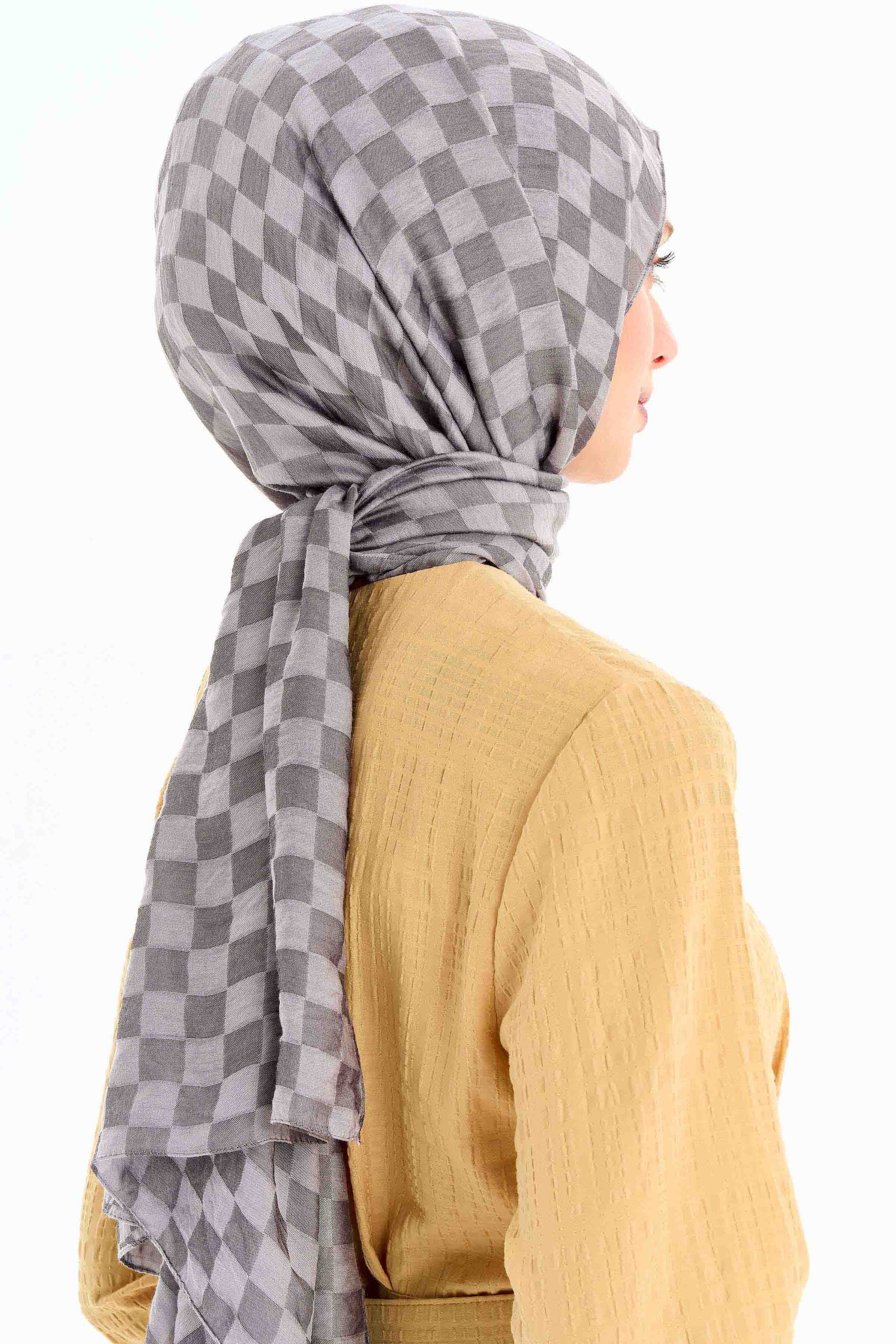 Dama Desen Viskon Şal - Gri TUGBA