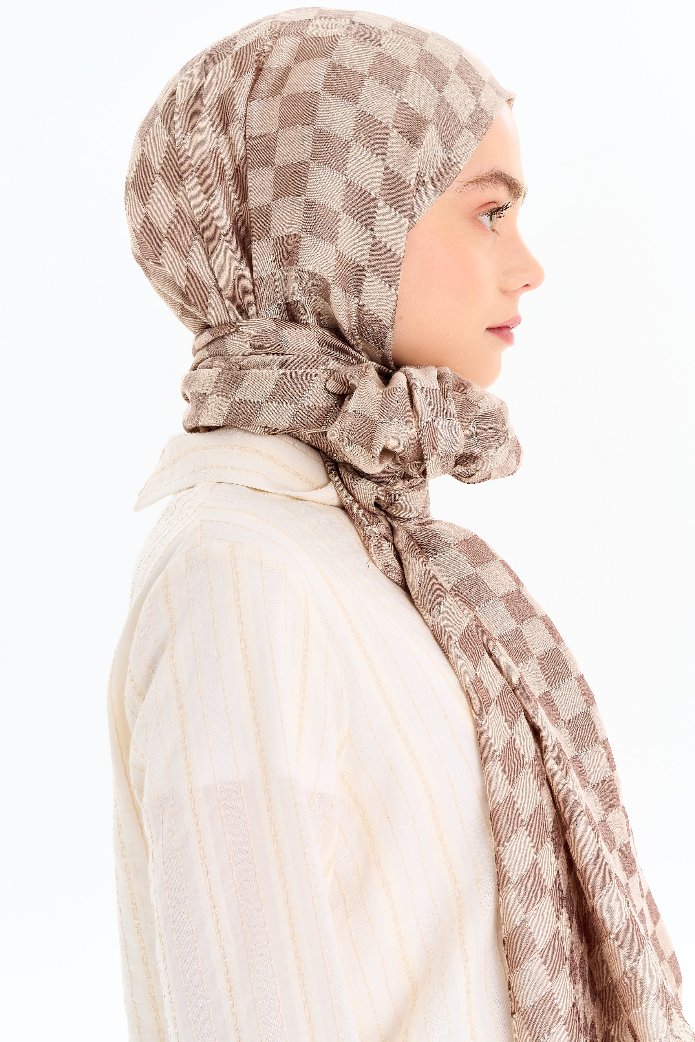 Dama Desen Viskon Şal - Taş TUGBA