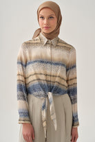 Degrade Desenli Crop Gömlek - İndigo TUGBA