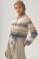 Degrade Desenli Crop Gömlek - İndigo TUGBA