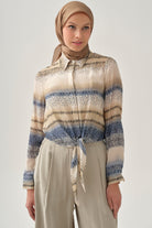 Degrade Desenli Crop Gömlek - İndigo TUGBA