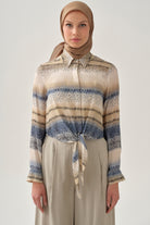 Degrade Desenli Crop Gömlek - İndigo TUGBA