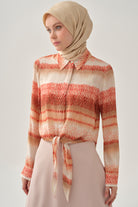 Degrade Desenli Crop Gömlek - Mercan TUGBA