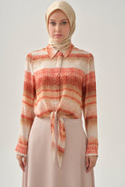 Degrade Desenli Crop Gömlek - Mercan TUGBA