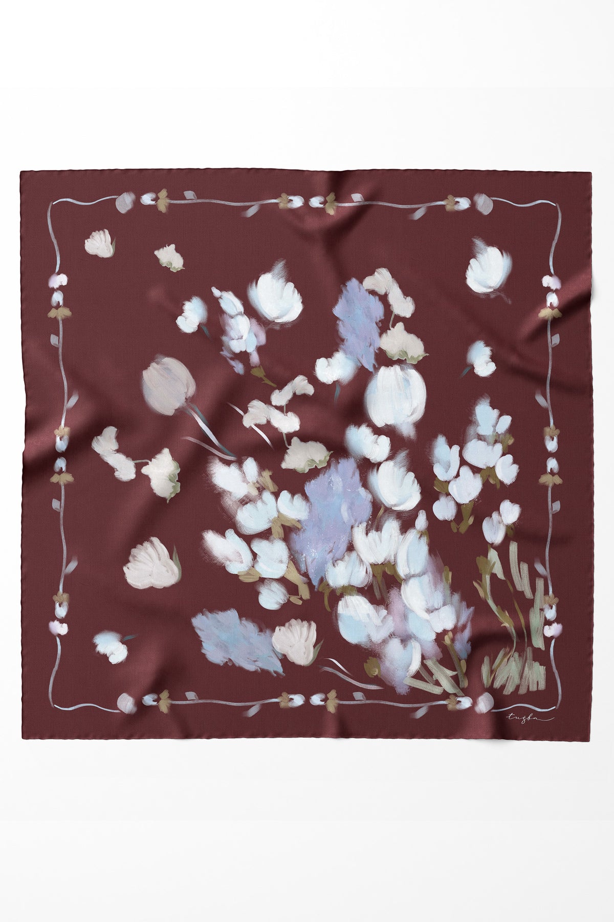 Demet %100 Twill İpek Eşarp - Bordo