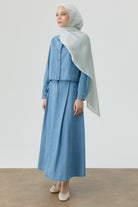 Denim Büyük Cepli Pileli Etek - Açık Mavi TUGBA