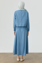 Denim Büyük Cepli Pileli Etek - Açık Mavi TUGBA