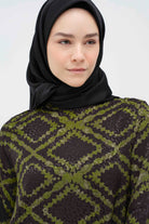 Desenli Hakim Yaka Bluz - Haki TUGBA