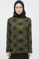 Desenli Hakim Yaka Bluz - Haki TUGBA