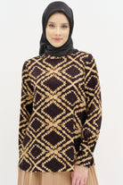 Desenli Hakim Yaka Bluz - Taba TUGBA