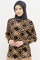 Desenli Hakim Yaka Bluz - Taba TUGBA