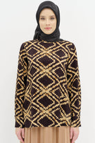 Desenli Hakim Yaka Bluz - Taba TUGBA