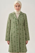 Desenli Keten Ceket - Haki TUGBA