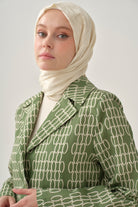Desenli Keten Ceket - Haki TUGBA