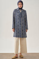 Desenli Keten Ceket - İndigo TUGBA