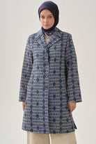 Desenli Keten Ceket - İndigo TUGBA