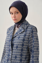 Desenli Keten Ceket - İndigo TUGBA