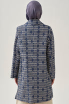 Desenli Keten Ceket - İndigo TUGBA