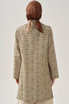 Desenli Keten Ceket - Vizon TUGBA