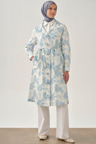 Desenli Keten Kap - Mavi TUGBA