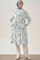 Desenli Keten Kap - Mavi TUGBA