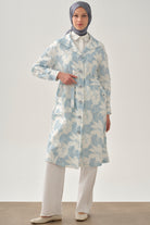 Desenli Keten Kap - Mavi TUGBA