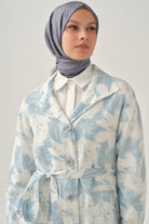 Desenli Keten Kap - Mavi TUGBA