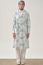 Desenli Keten Kap - Mavi TUGBA