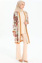 Desenli Şifon Ribana Detaylı İkili Takım - Bej TUGBA