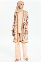 Desenli Şifon Ribana Detaylı İkili Takım - Bej TUGBA