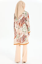 Desenli Şifon Ribana Detaylı İkili Takım - Bej TUGBA