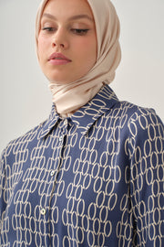 Desenli Tunik Pantolon Takım - İndigo TUGBA