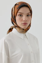 Desenli Twill İpek Eşarp - Hardal TUGBA