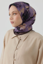Desenli Twill İpek Eşarp - Mor TUGBA