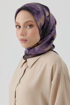 Desenli Twill İpek Eşarp - Mor TUGBA